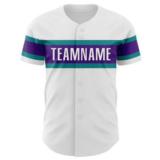 Custom White Teal-Purple Authentic Baseball Jersey - Sky-Custom