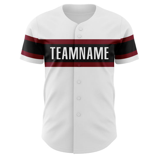 Custom White Crimson-Black Authentic Baseball Jersey - Sky-Custom