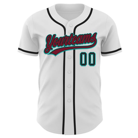 Custom White Crimson Black-Aqua Authentic Baseball Jersey - Sky-Custom