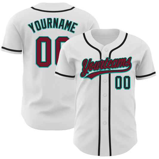 Custom White Crimson Black-Aqua Authentic Baseball Jersey - Sky-Custom