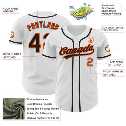 Custom White Black-Orange Authentic Baseball Jersey - Sky-Custom
