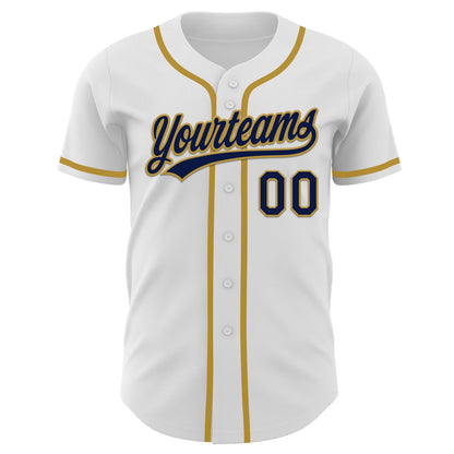 Custom White Navy-Old Gold Authentic Baseball Jersey - Sky-Custom