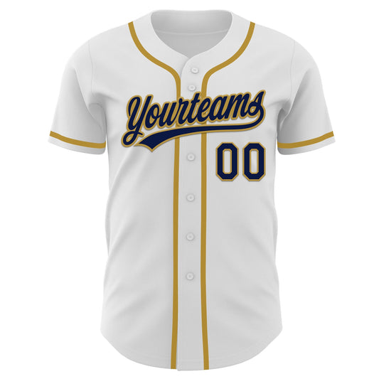 Custom White Navy-Old Gold Authentic Baseball Jersey - Sky-Custom