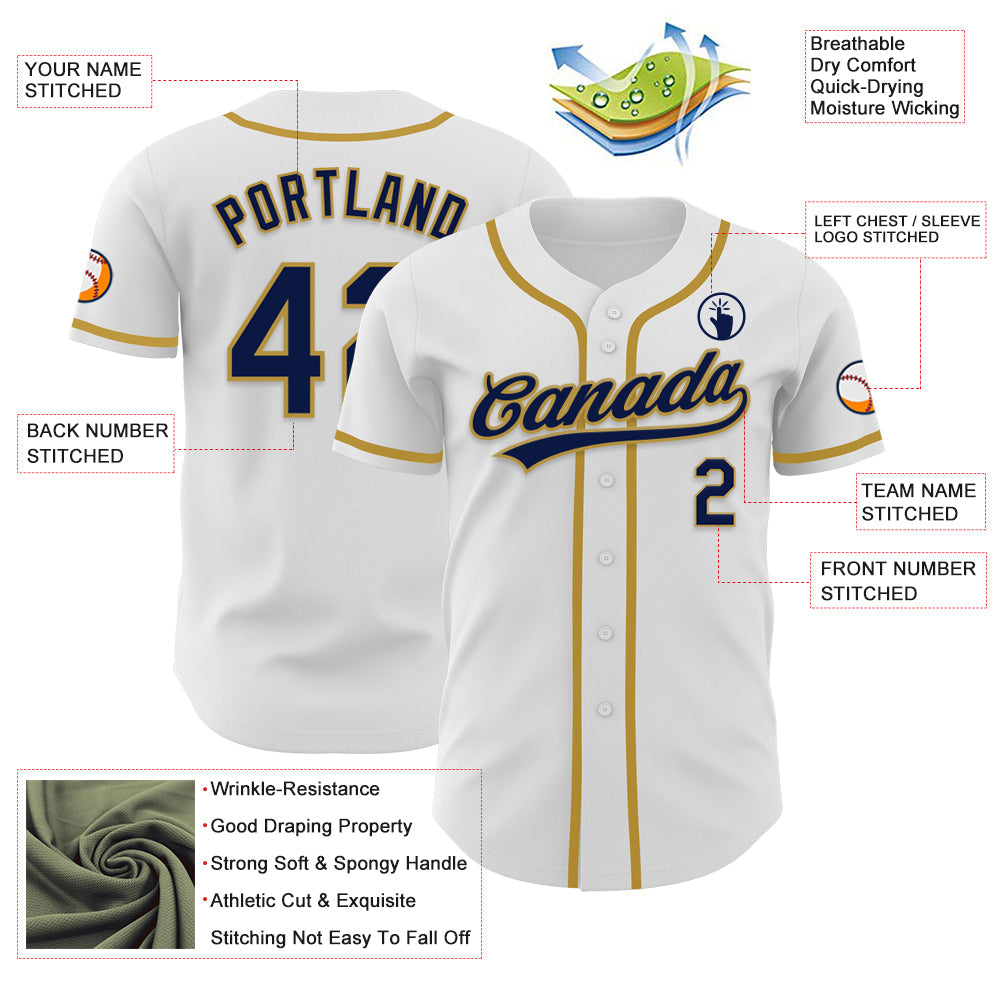 Custom White Navy-Old Gold Authentic Baseball Jersey - Sky-Custom