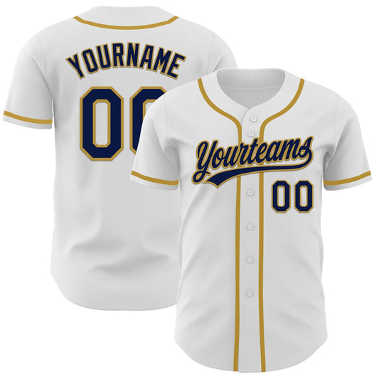 Custom White Navy-Old Gold Authentic Baseball Jersey - Sky-Custom