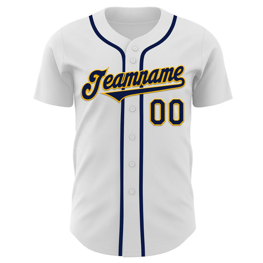 Custom White Navy-Gold Authentic Baseball Jersey - Sky-Custom