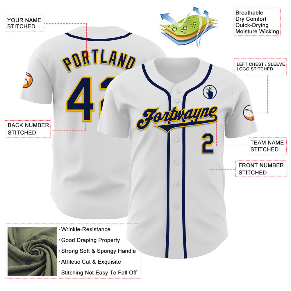 Custom White Navy-Gold Authentic Baseball Jersey - Sky-Custom