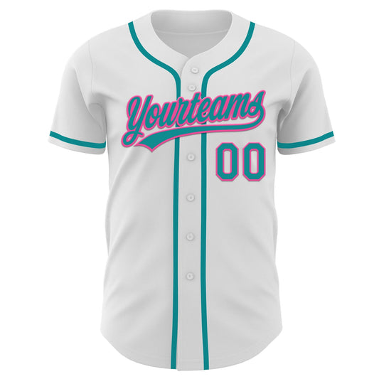 Custom White Teal-Pink Authentic Baseball Jersey - Sky-Custom