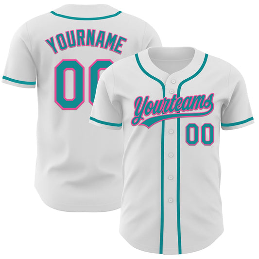 Custom White Teal-Pink Authentic Baseball Jersey - Sky-Custom