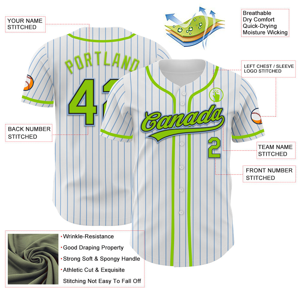 Custom White Light Blue Pinstripe Neon Green-Black Authentic Baseball Jersey - Sky-Custom