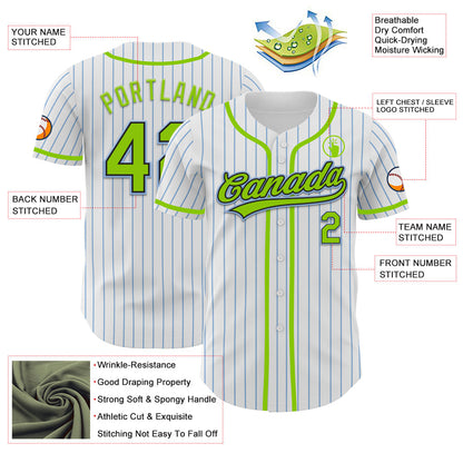 Custom White Light Blue Pinstripe Neon Green-Black Authentic Baseball Jersey - Sky-Custom