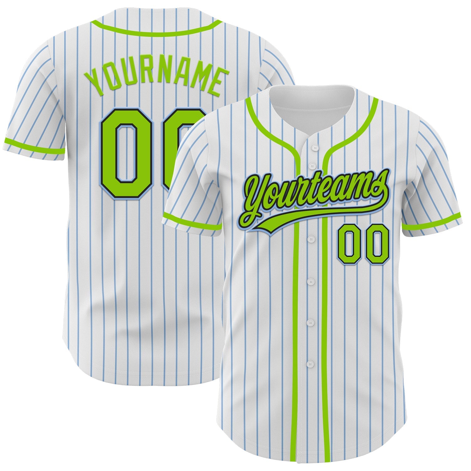 Custom White Light Blue Pinstripe Neon Green-Black Authentic Baseball Jersey - Sky-Custom