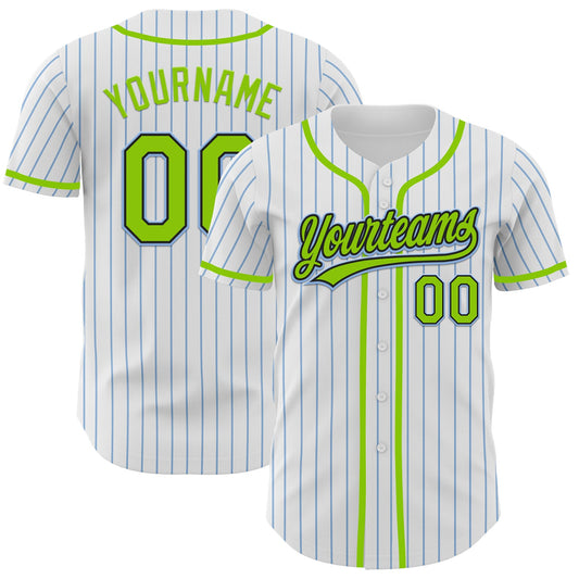 Custom White Light Blue Pinstripe Neon Green-Black Authentic Baseball Jersey - Sky-Custom