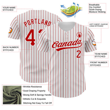 Custom White Red Pinstripe Red Authentic Baseball Jersey - Sky-Custom