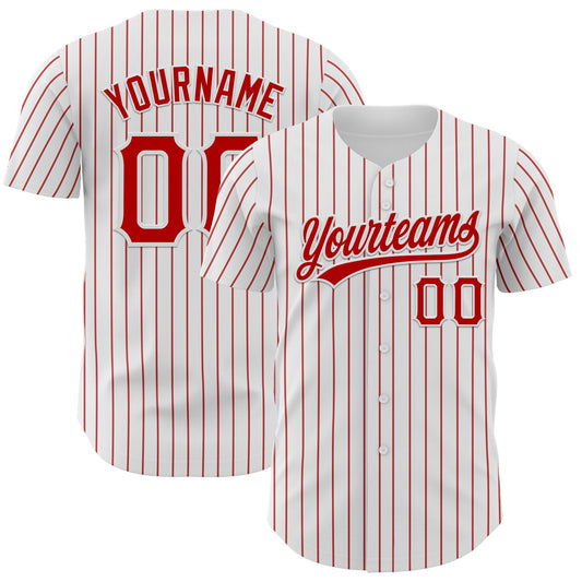 Custom White Red Pinstripe Red Authentic Baseball Jersey - Sky-Custom