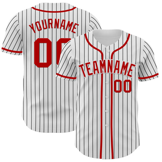 Custom White Black Pinstripe Red Authentic Baseball Jersey - Sky-Custom