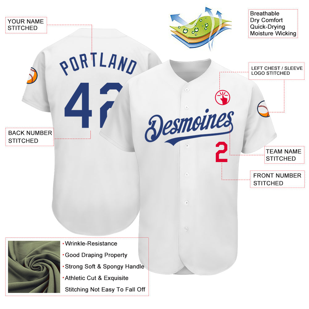 Custom White Royal-Red Authentic Baseball Jersey - Sky-Custom