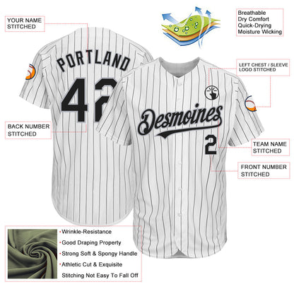 Custom White Black Pinstripe Gray Authentic Baseball Jersey - Sky-Custom