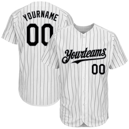 Custom White Black Pinstripe Gray Authentic Baseball Jersey - Sky-Custom