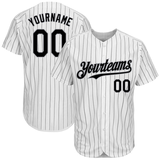 Custom White Black Pinstripe Gray Authentic Baseball Jersey - Sky-Custom