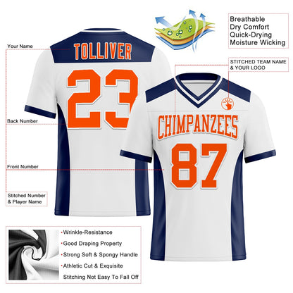 Custom White Orange-Navy Mesh Authentic Football Jersey - Sky-Custom