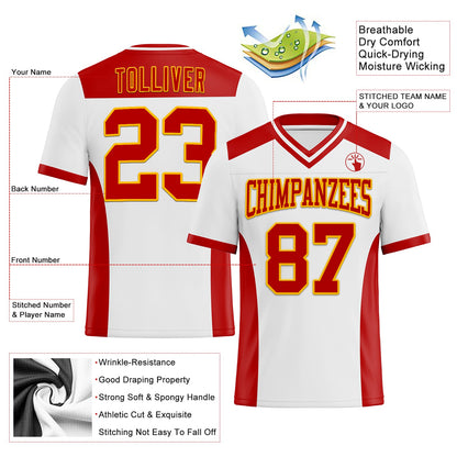 Custom White Red-Gold Mesh Authentic Football Jersey - Sky-Custom