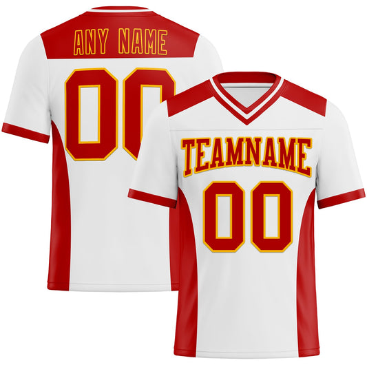 Custom White Red-Gold Mesh Authentic Football Jersey - Sky-Custom