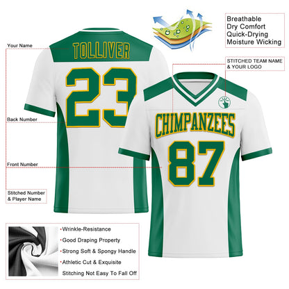 Custom White Kelly Green-Gold Mesh Authentic Football Jersey - Sky-Custom