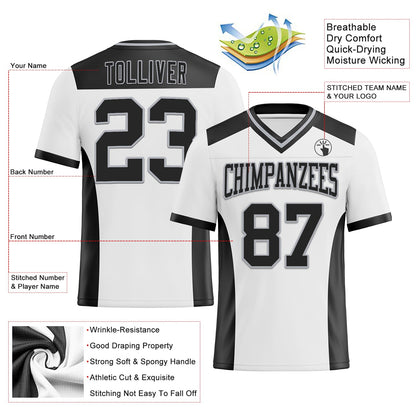 Custom White Black-Gray Mesh Authentic Football Jersey - Sky-Custom