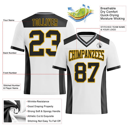 Custom White Black-Gold Mesh Authentic Football Jersey - Sky-Custom
