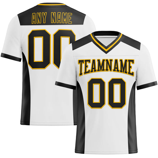 Custom White Black-Gold Mesh Authentic Football Jersey - Sky-Custom