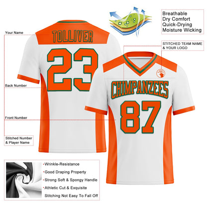 Custom White Orange-Kelly Green Mesh Authentic Football Jersey - Sky-Custom