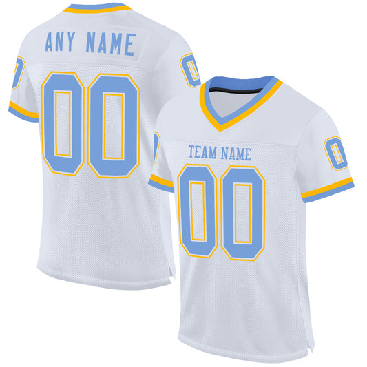 Custom White Light Blue-Gold Mesh Authentic Throwback Football Jersey - Sky-Custom