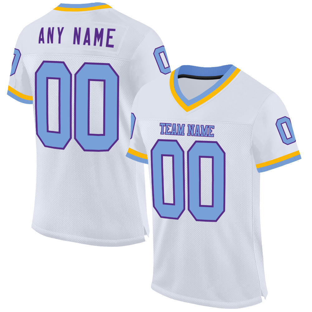 Custom White Light Blue Purple-Gold Mesh Authentic Throwback Football Jersey - Sky-Custom
