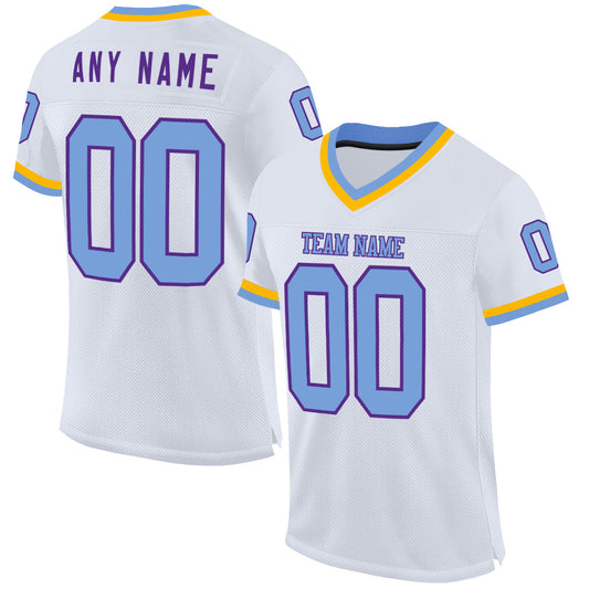 Custom White Light Blue Purple-Gold Mesh Authentic Throwback Football Jersey - Sky-Custom