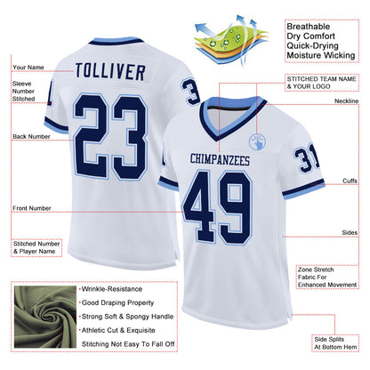 Custom White Navy-Light Blue Mesh Authentic Throwback Football Jersey - Sky-Custom