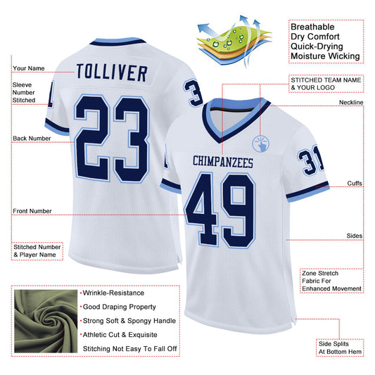 Custom White Navy-Light Blue Mesh Authentic Throwback Football Jersey - Sky-Custom