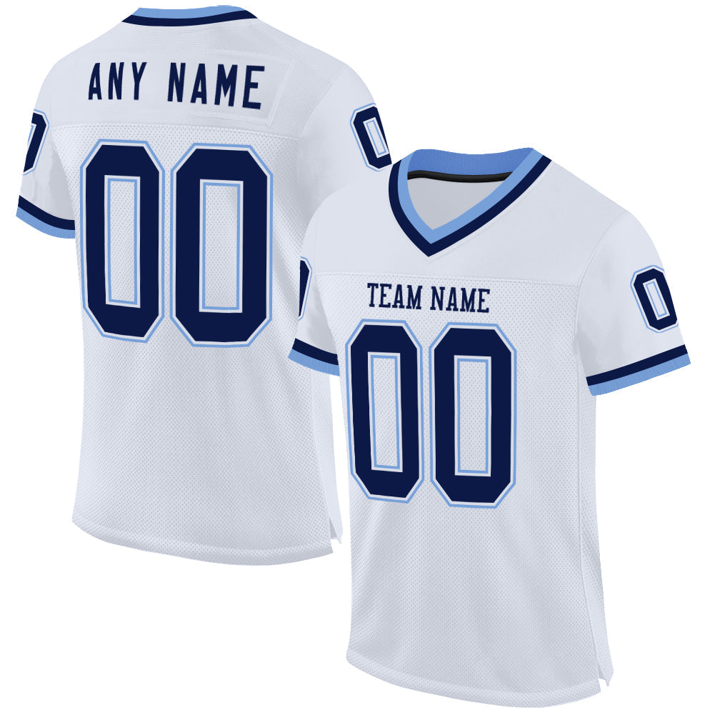 Custom White Navy-Light Blue Mesh Authentic Throwback Football Jersey - Sky-Custom