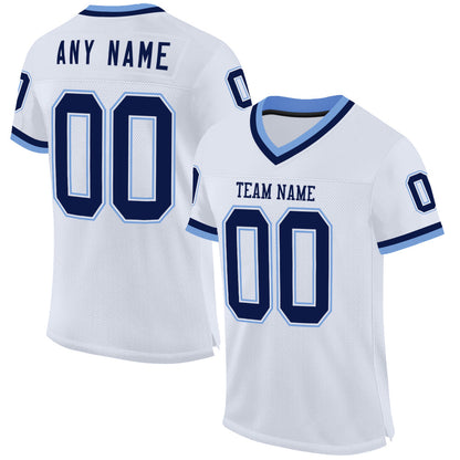 Custom White Navy-Light Blue Mesh Authentic Throwback Football Jersey - Sky-Custom
