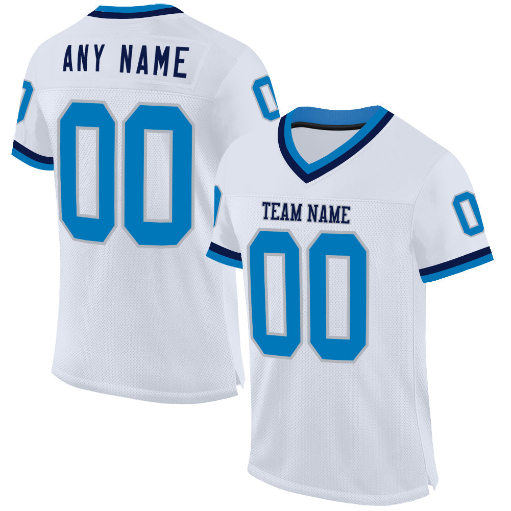 Custom White Blue Gray-Navy Mesh Authentic Throwback Football Jersey - Sky-Custom