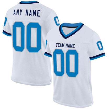 Custom White Blue Gray-Navy Mesh Authentic Throwback Football Jersey - Sky-Custom