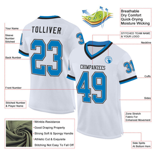 Custom White Blue Gray-Black Mesh Authentic Throwback Football Jersey - Sky-Custom