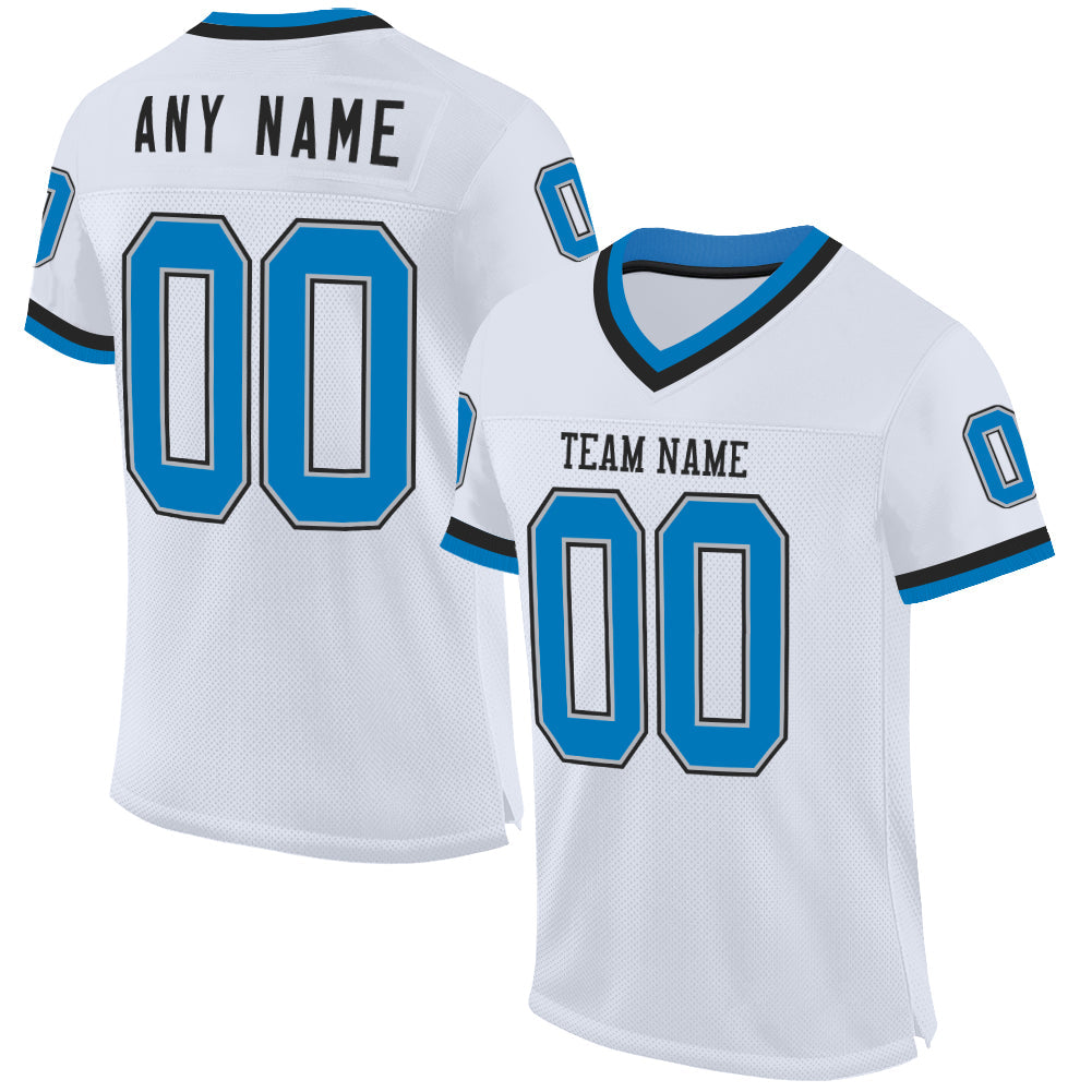 Custom White Blue Gray-Black Mesh Authentic Throwback Football Jersey - Sky-Custom