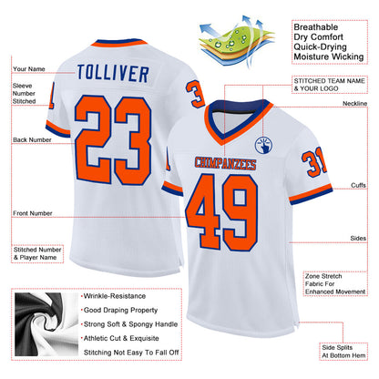 Custom White Orange-Royal Mesh Authentic Throwback Football Jersey - Sky-Custom