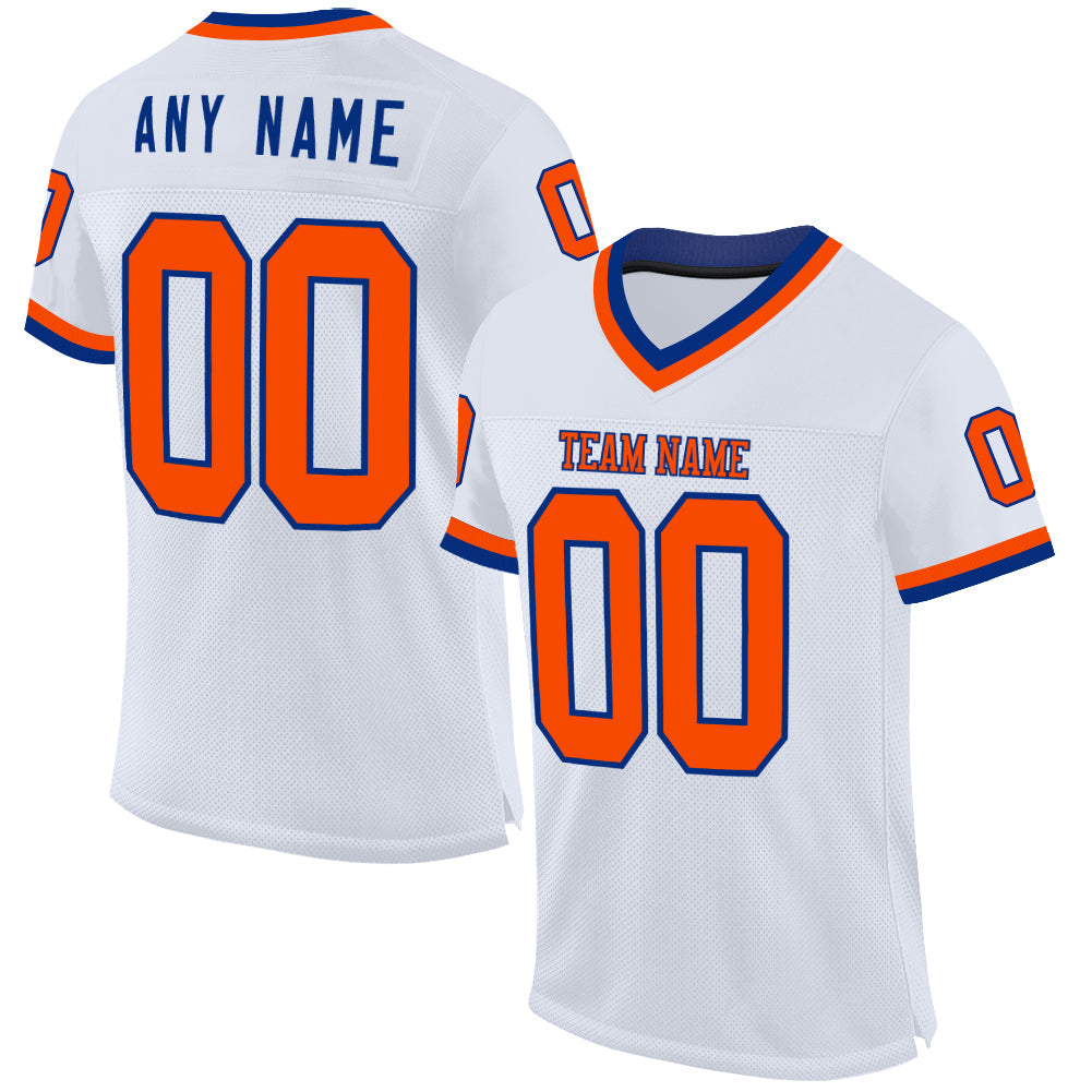 Custom White Orange-Royal Mesh Authentic Throwback Football Jersey - Sky-Custom