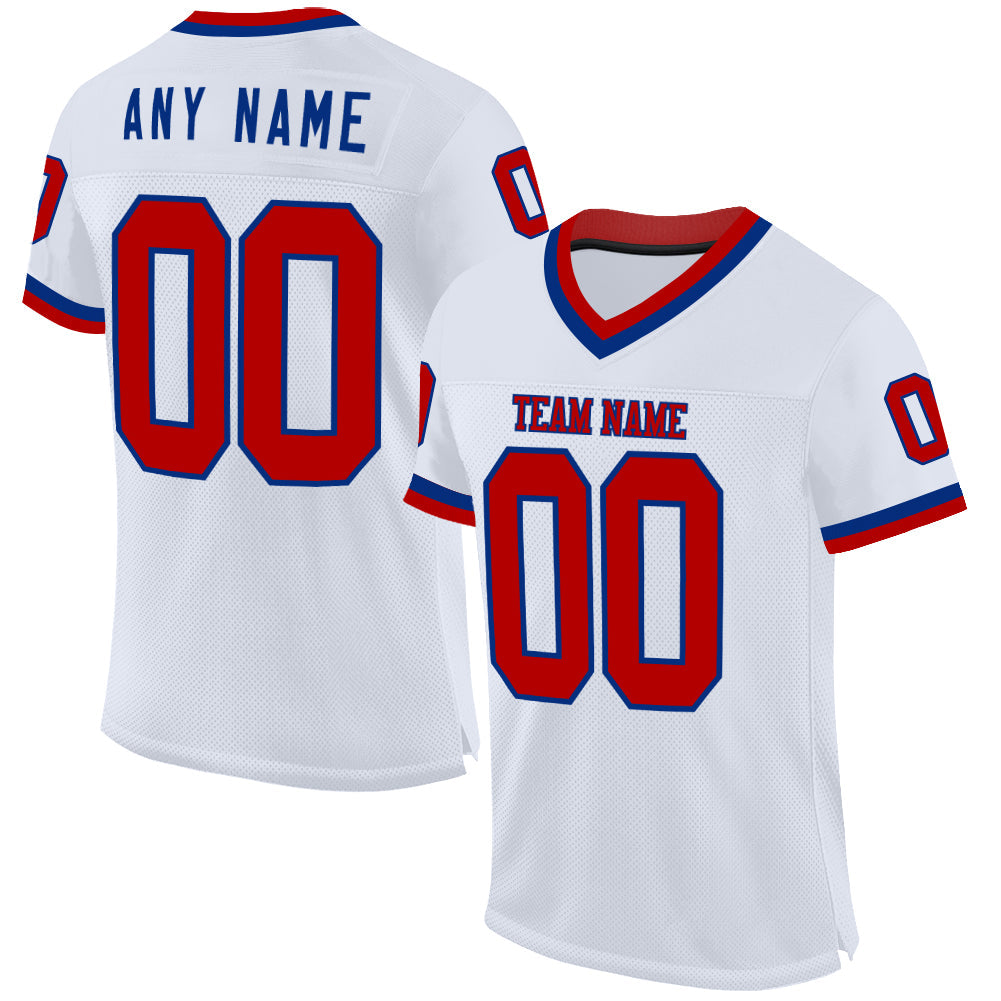 Custom White Red-Royal Mesh Authentic Throwback Football Jersey - Sky-Custom