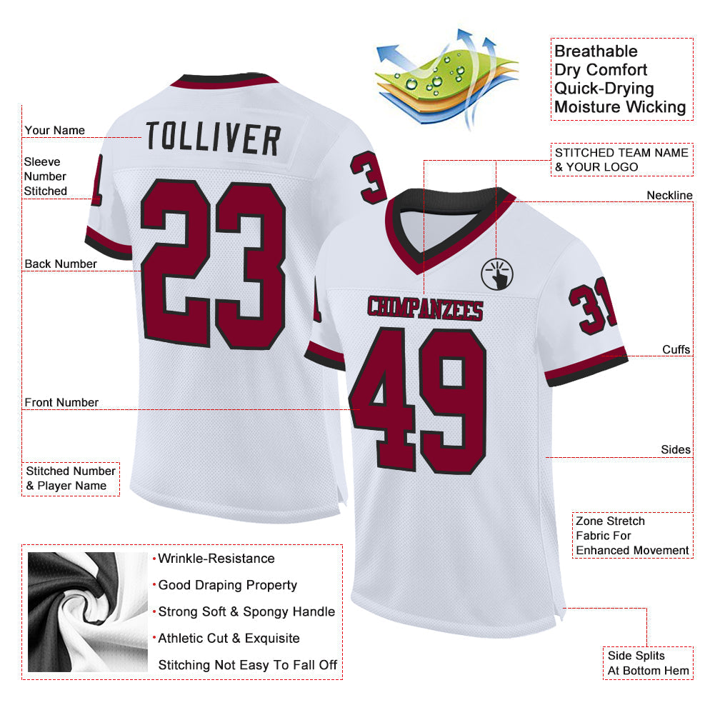 Custom White Maroon-Black Mesh Authentic Throwback Football Jersey - Sky-Custom