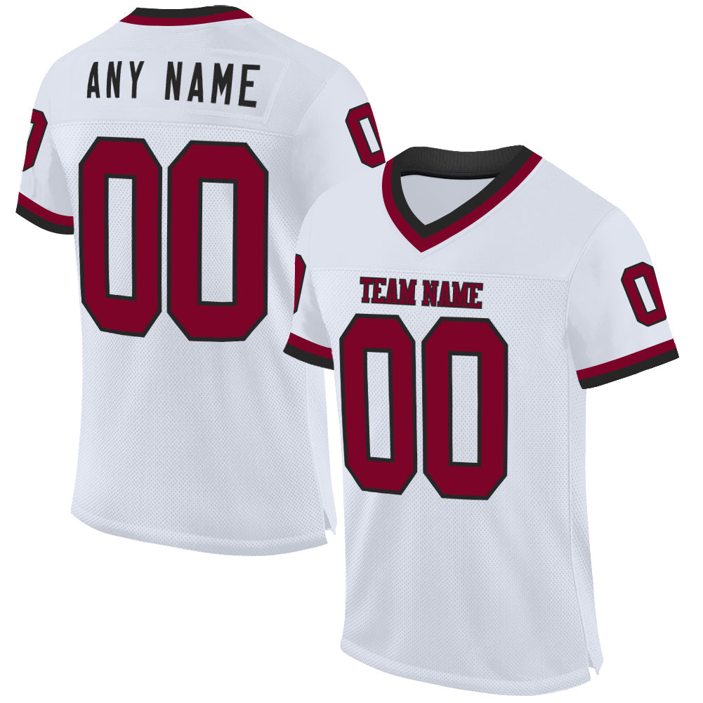 Custom White Maroon-Black Mesh Authentic Throwback Football Jersey - Sky-Custom