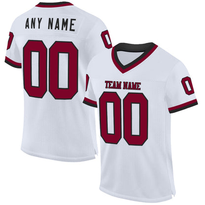 Custom White Maroon-Black Mesh Authentic Throwback Football Jersey - Sky-Custom