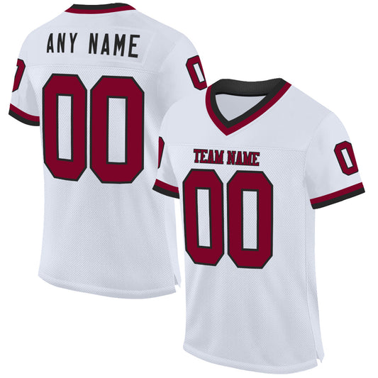 Custom White Maroon-Black Mesh Authentic Throwback Football Jersey - Sky-Custom